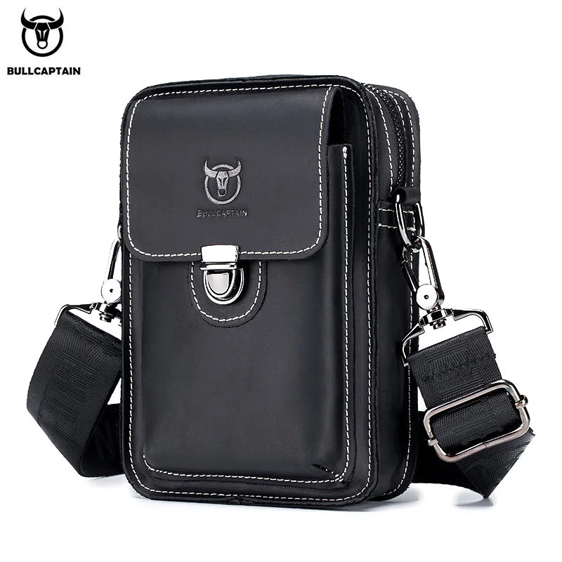 Men's leather waist and chest bag with bull design