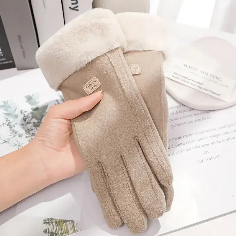 Women's Winter Plush Gloves - Warm Suede Touchscreen Gloves
