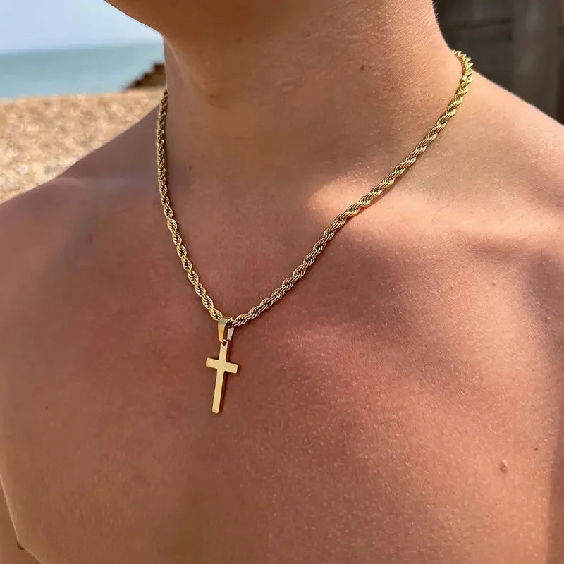 Men's Necklace with Stainless Steel Cross Pendant Minimalist Style