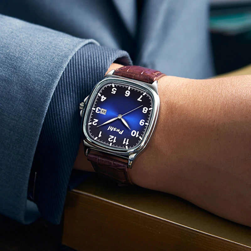 Men's Quartz Watches With Waterproof Leather Strap With Date