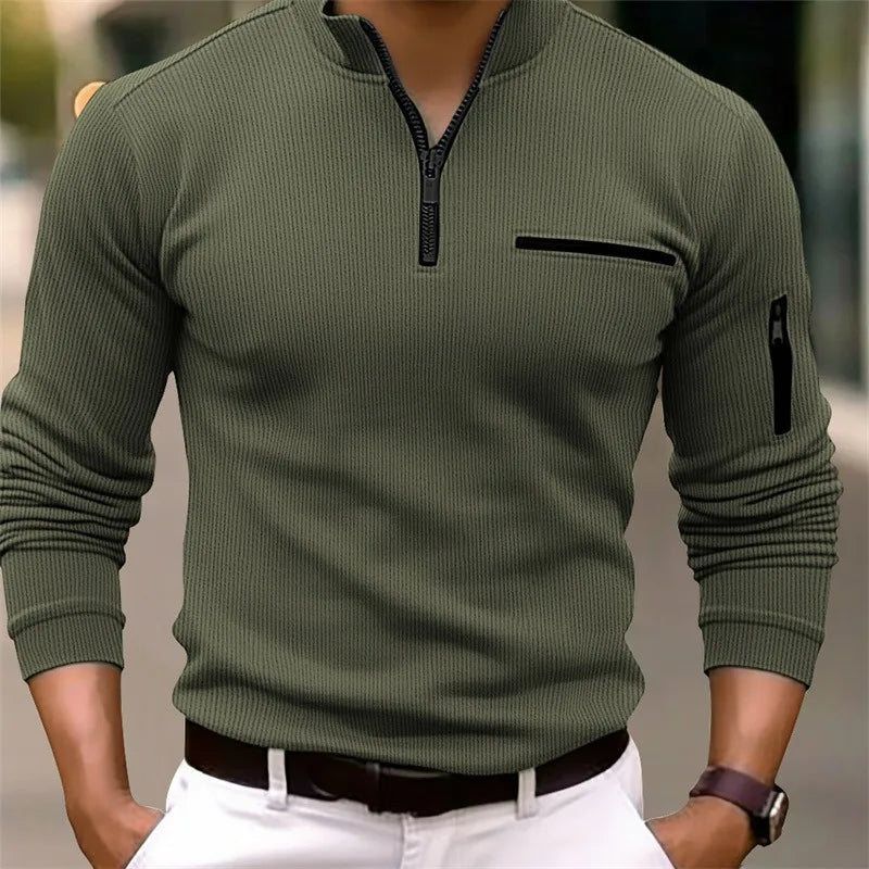 Men's Luxurious Lightweight Long Sleeve Polo Shirt with Zipper