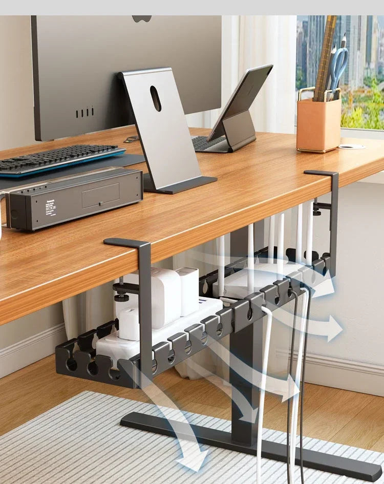 Under-Desk Metal Cable Tray – Wire & Power Strip Organizer for Home & Office