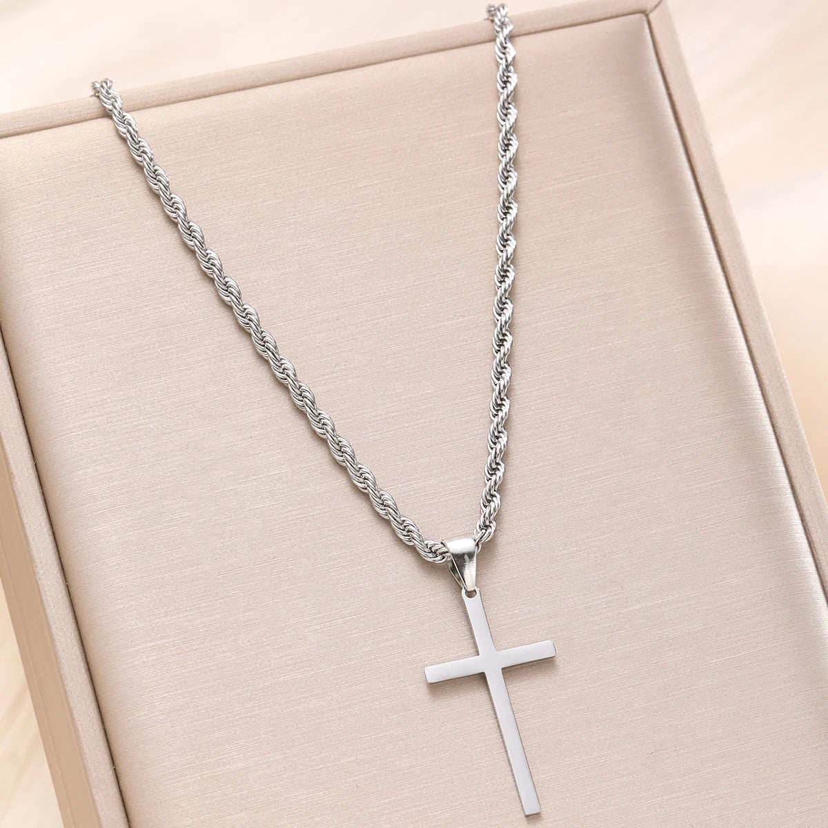 Men's Necklace with Stainless Steel Cross Pendant Minimalist Style