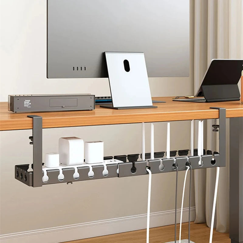 Under-Desk Metal Cable Tray – Wire & Power Strip Organizer for Home & Office