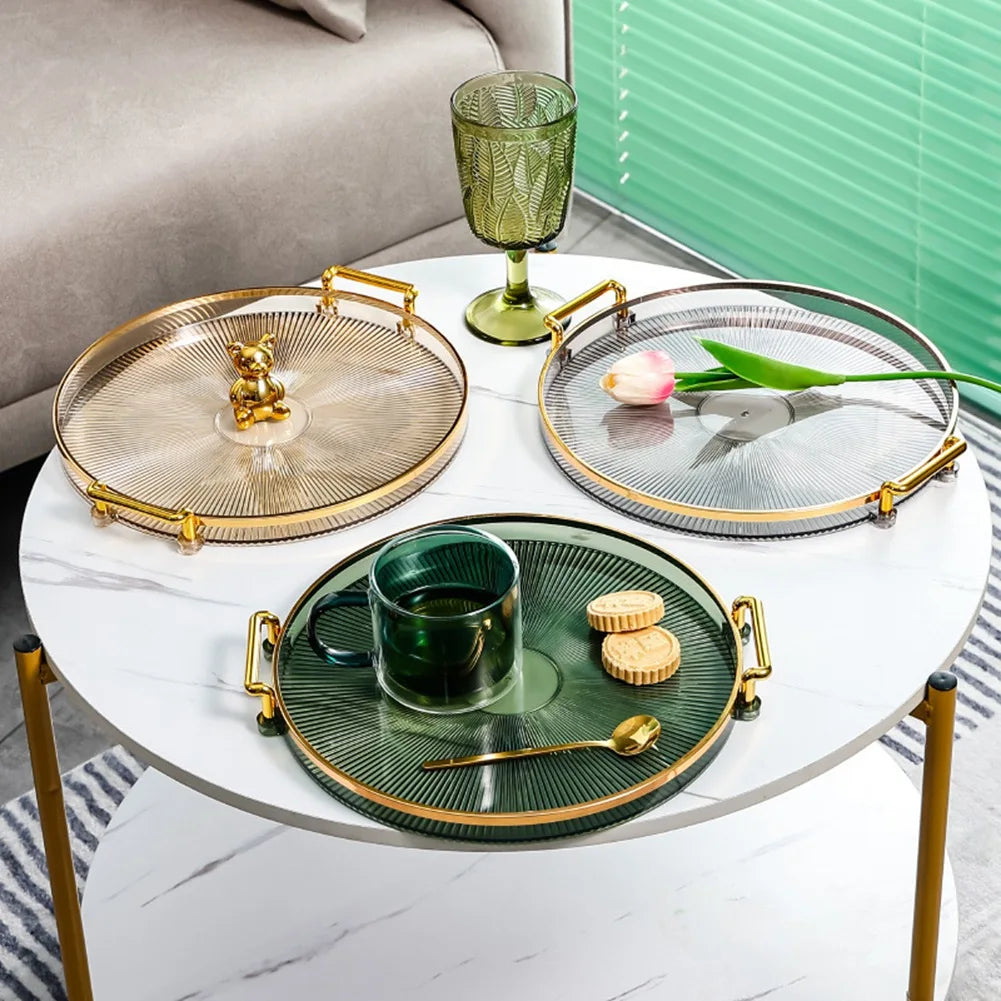 Luxury Storage Tray with Golden Handle – Elegant Tea, Dessert & Fruit Plate