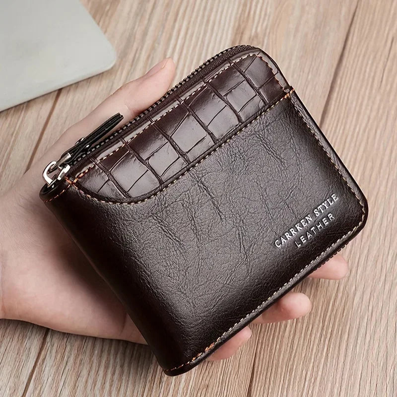 Luxury Men’s Leather Wallet – Elegant Zipper Closure Design