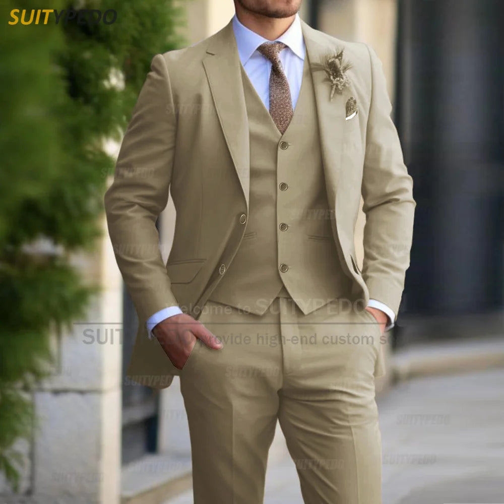 Men’s 3-Piece Formal Suit – Slim Fit Blazer, Vest & Pants