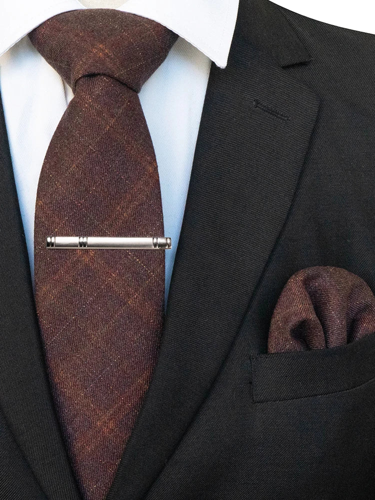 Men’s Classic Wool Tie Set – 8cm Tie with Handkerchief & Clip