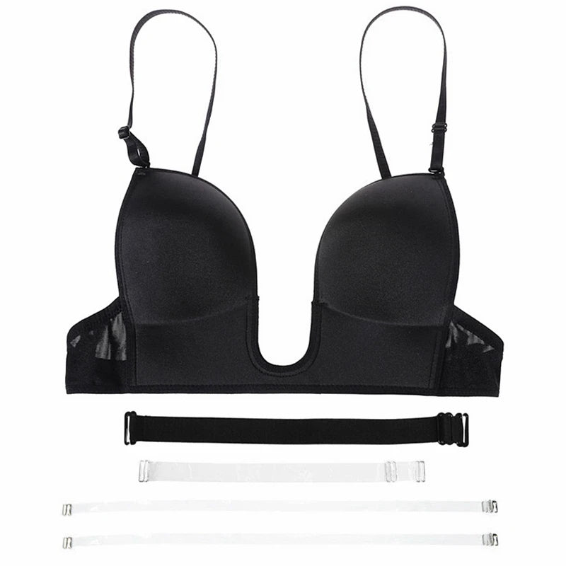 Women's Invisible Bra with Deep Neckline, Silicone Straps and Back