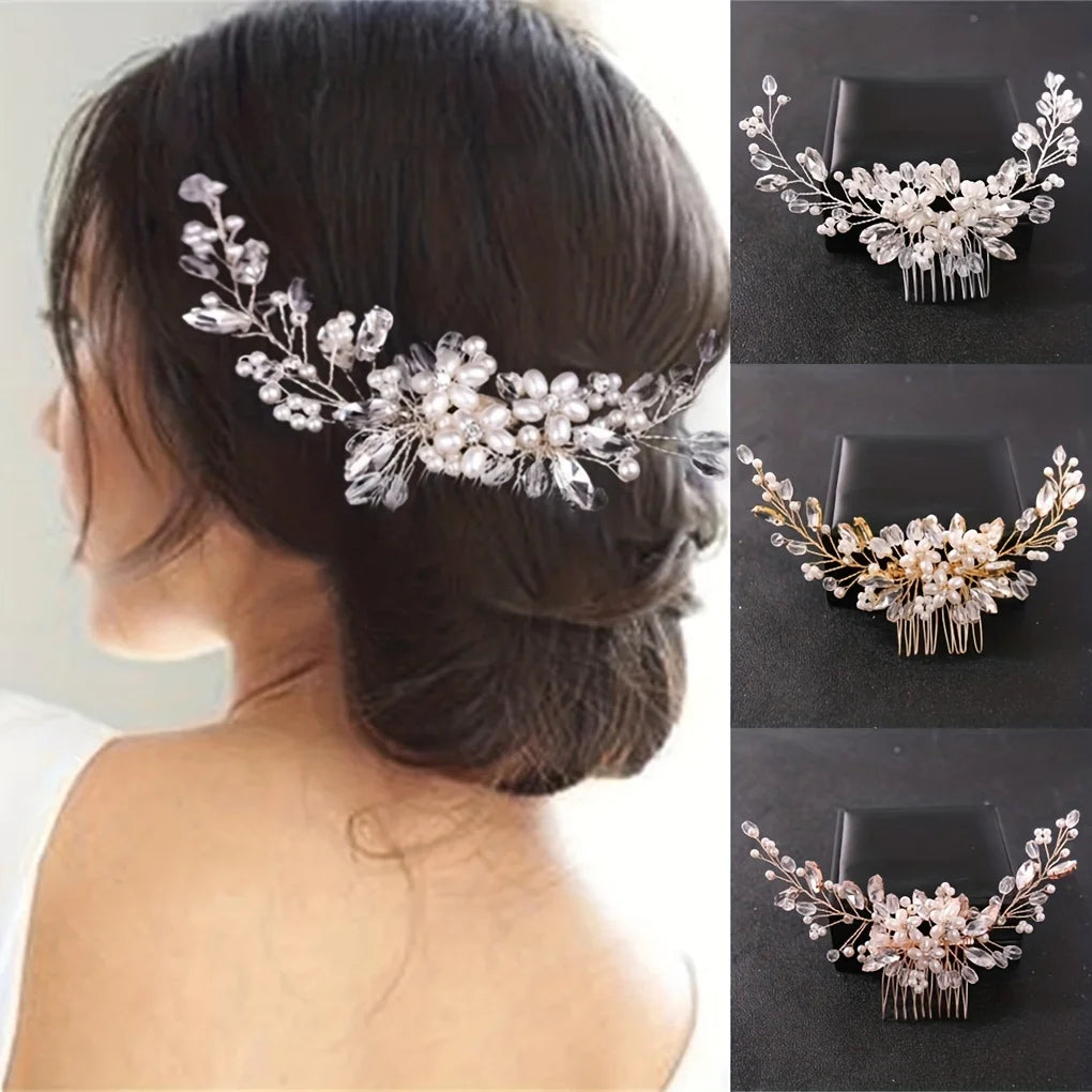 High Quality Rhinestone Flower Hair Comb for Bride