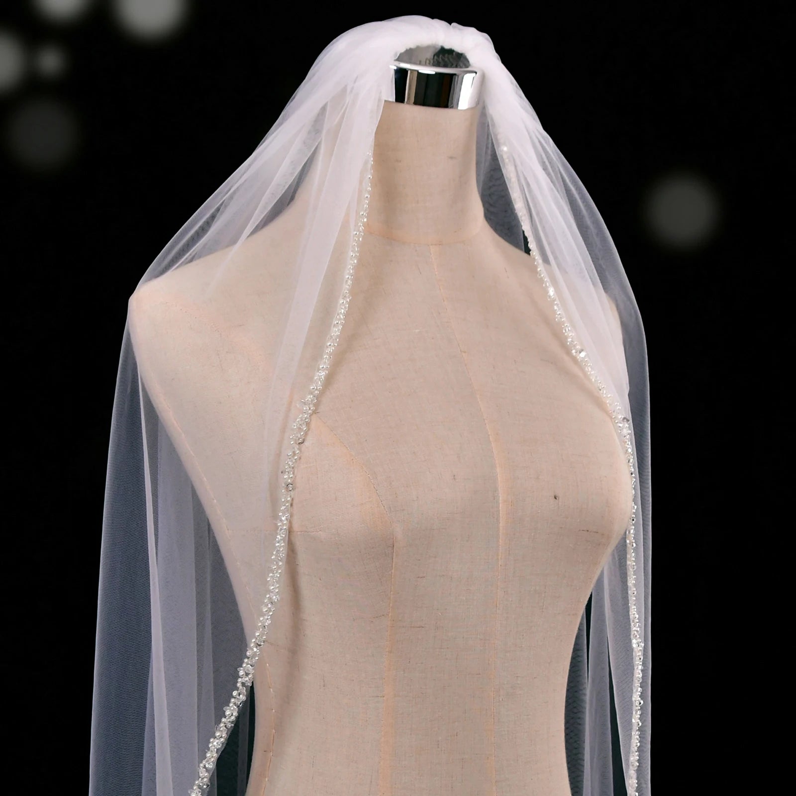 Luxury Organza Crystal Wedding Bridal Veil with Rhinestone Edge
