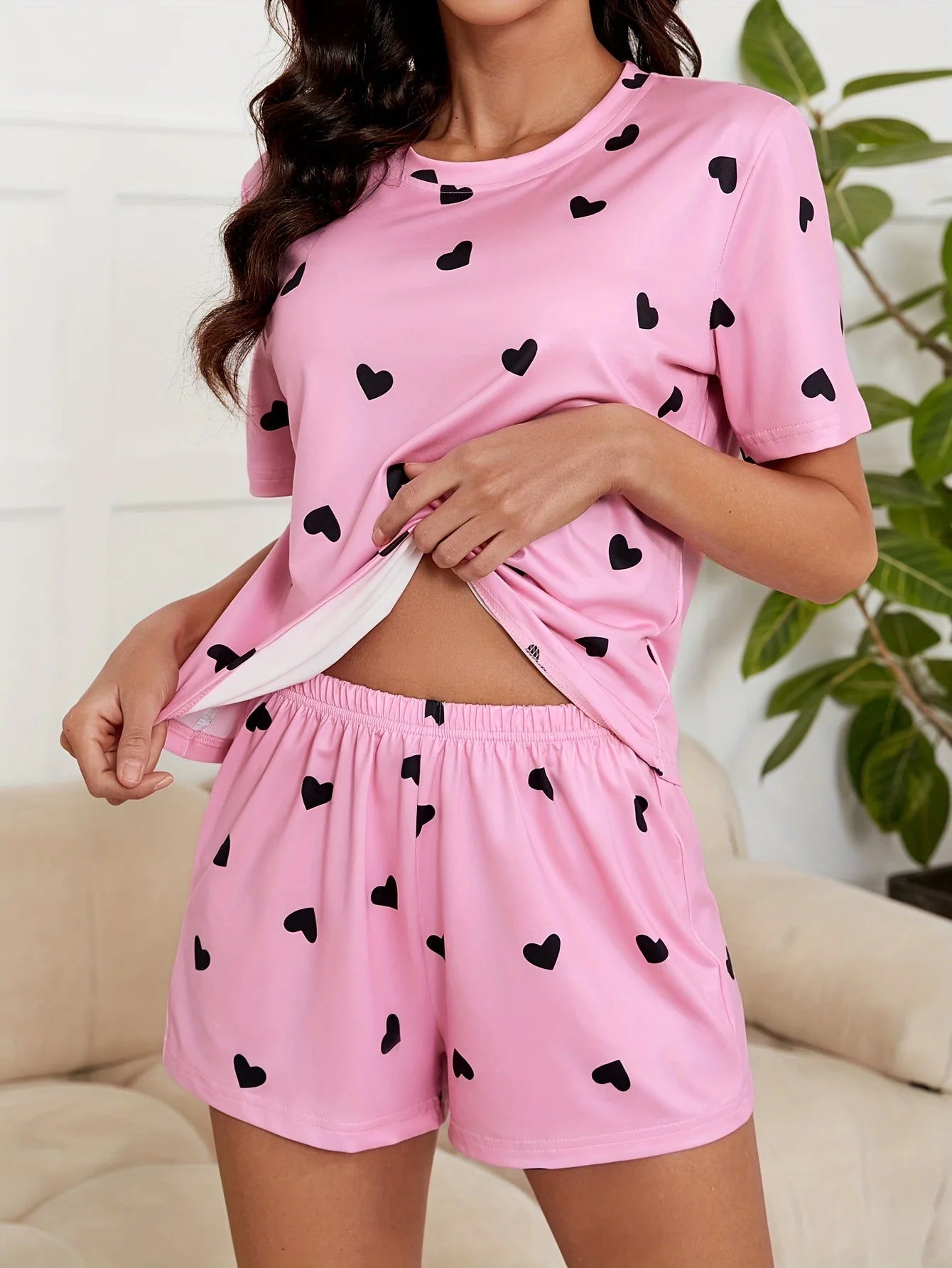 Women's Soft Heart Print Pajama Set