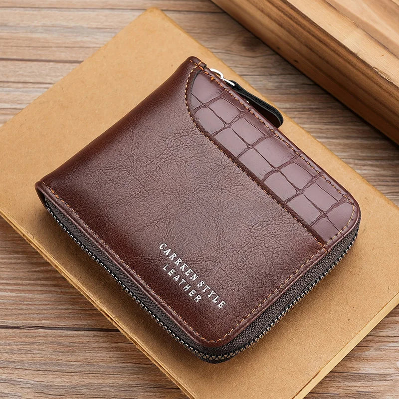 Luxury Men’s Leather Wallet – Elegant Zipper Closure Design