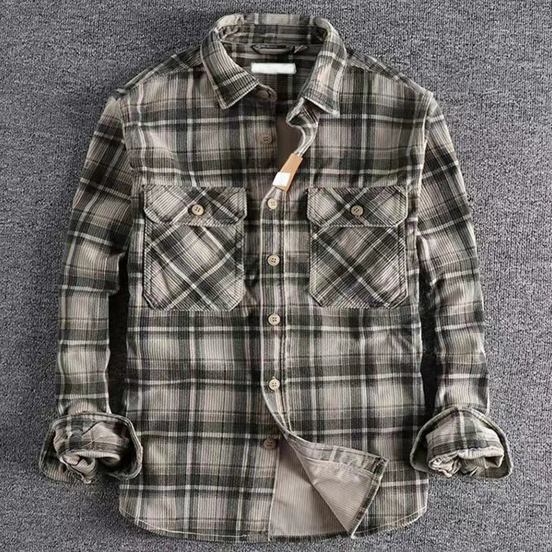 Men's Vintage Classic Long Sleeve Plaid Shirt