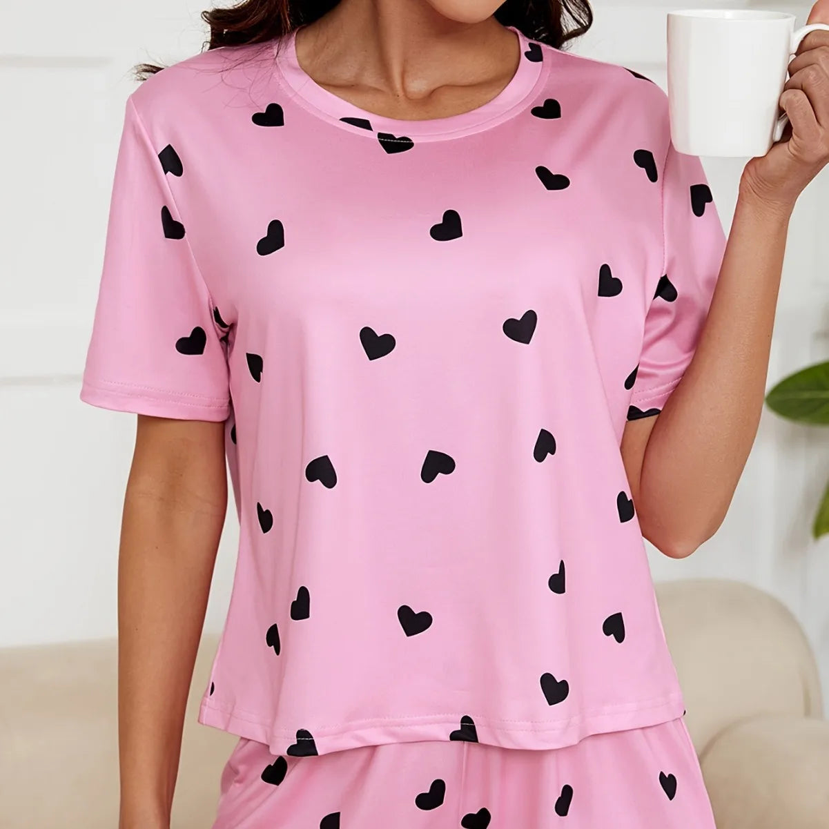 Women's Soft Heart Print Pajama Set