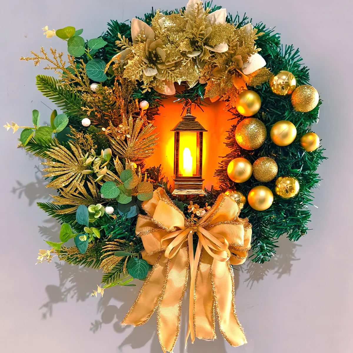 Front Door Christmas Wreath with Candle – 30/40 cm Floral Decoration