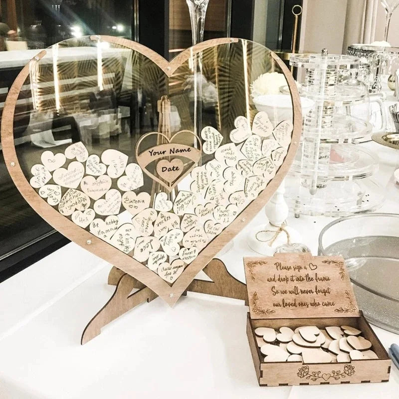 Heart-Shaped Wooden Wedding Guest Book Box
