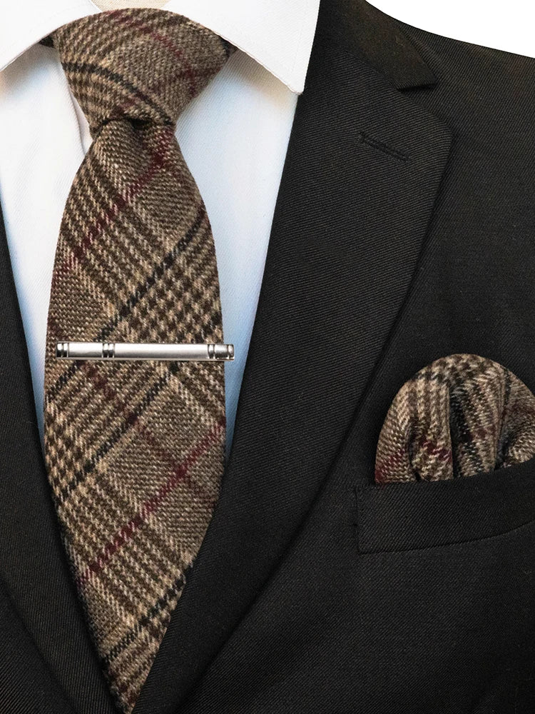 Men’s Classic Wool Tie Set – 8cm Tie with Handkerchief & Clip