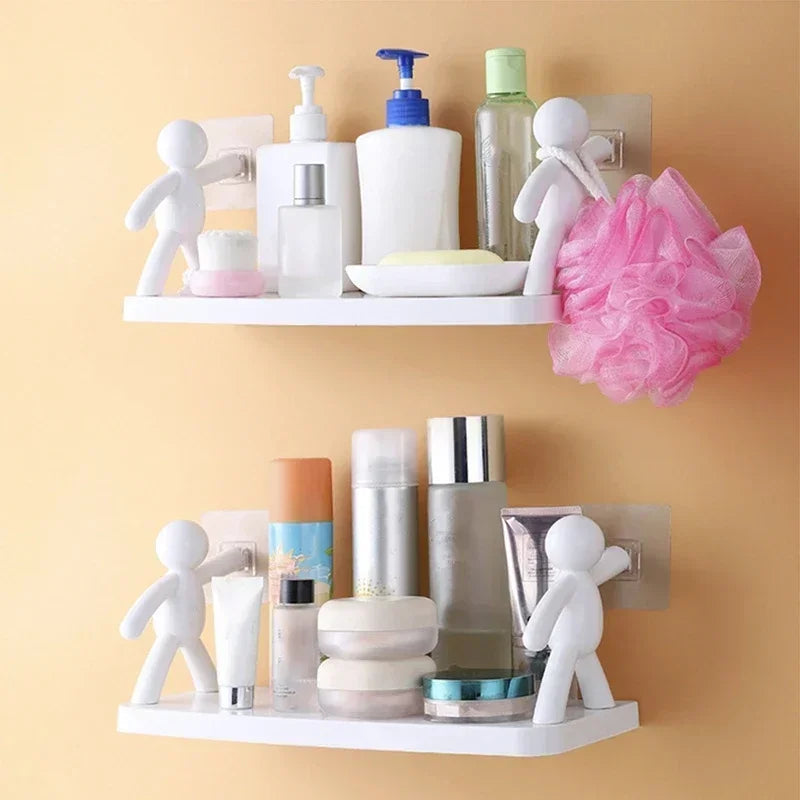 Self-Adhesive Plastic Shelf Bathroom and Kitchen Holder Without Drilling