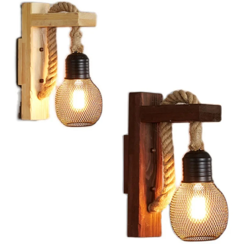 Vintage Industrial LED Wall Lamp – Retro Hemp Rope Design