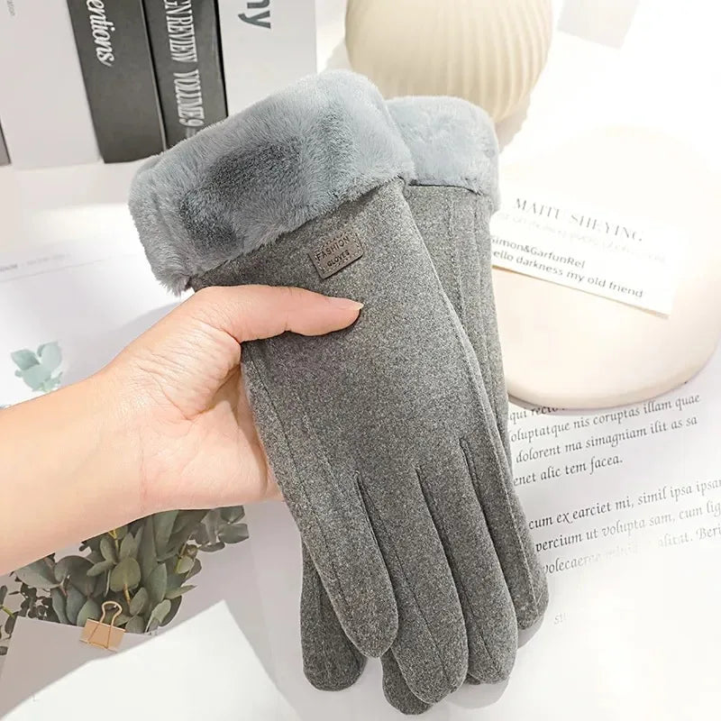Women's Winter Plush Gloves - Warm Suede Touchscreen Gloves