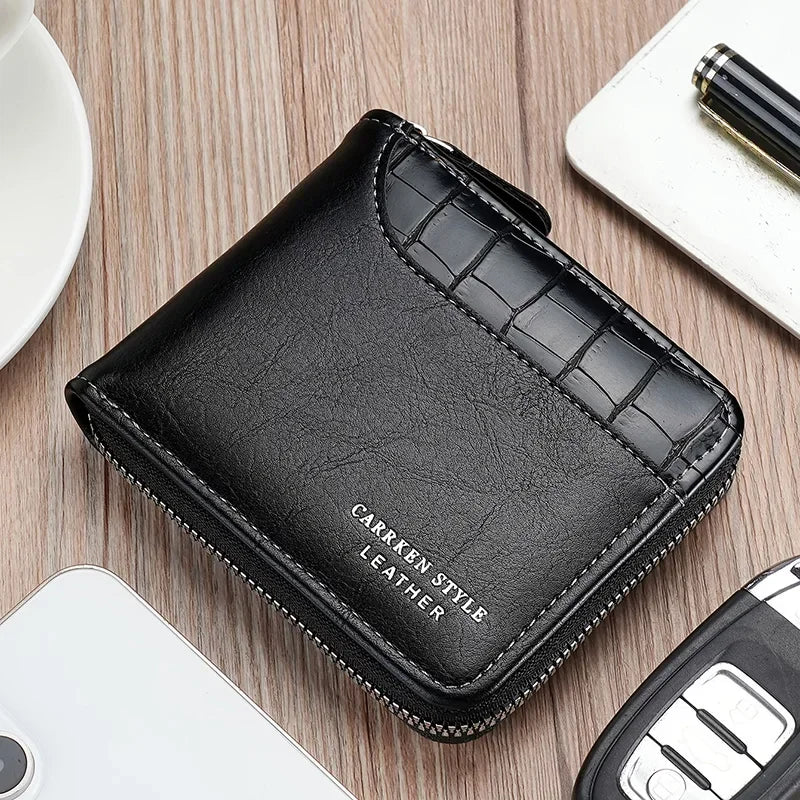 Luxury Men’s Leather Wallet – Elegant Zipper Closure Design