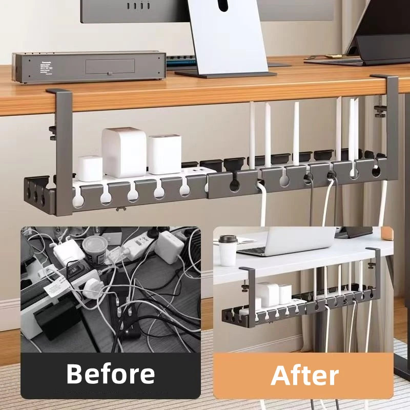 Under-Desk Metal Cable Tray – Wire & Power Strip Organizer for Home & Office