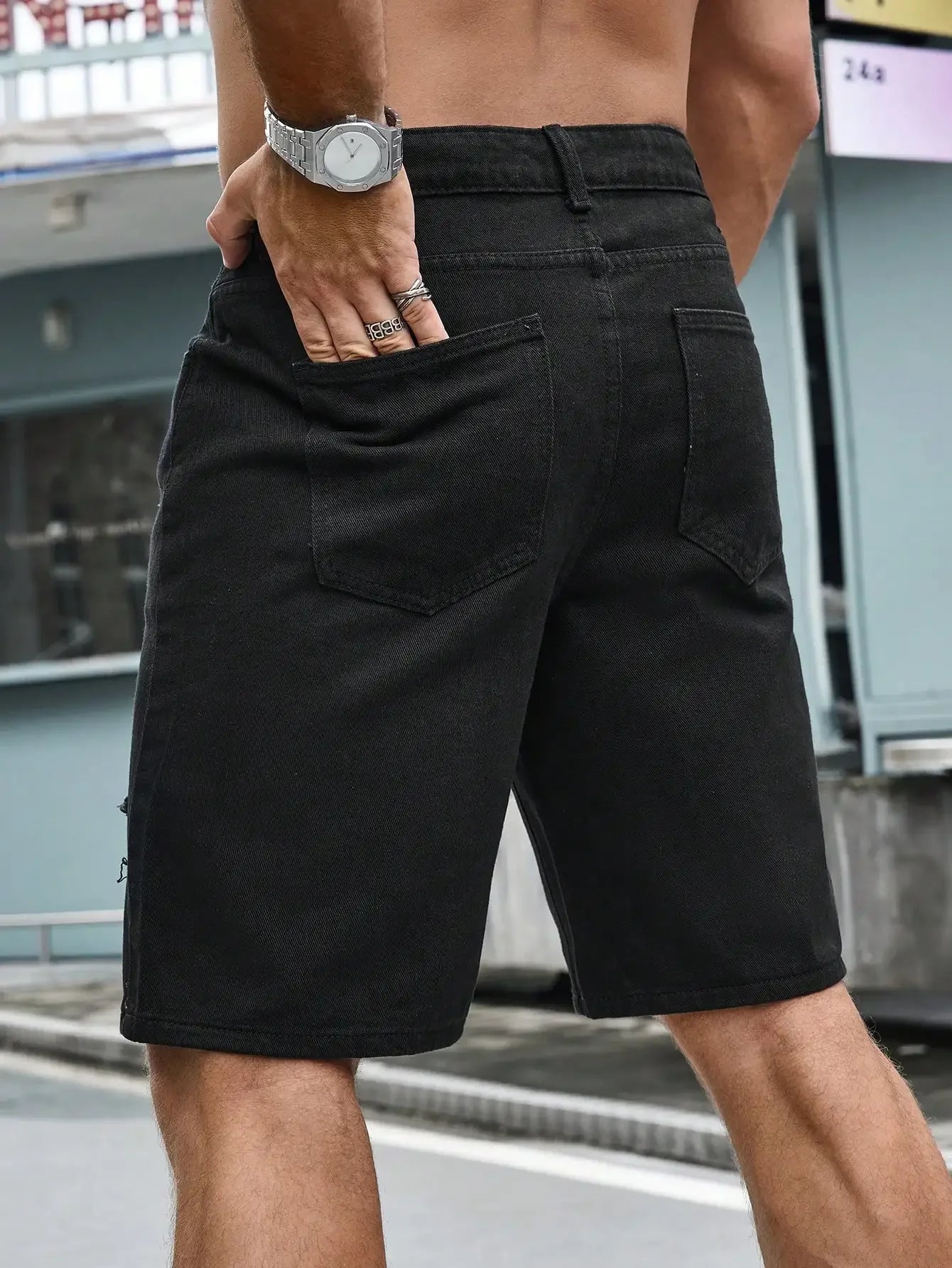 Men's comfortable denim cargo shorts - ripped jeans for summer