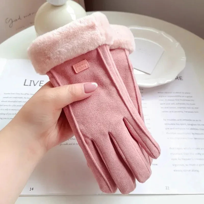 Women's Winter Plush Gloves - Warm Suede Touchscreen Gloves