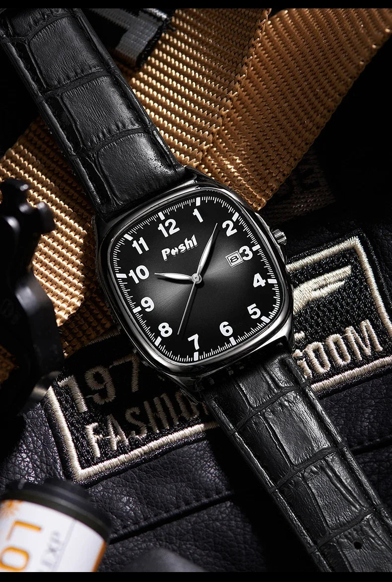 Men's Quartz Watches With Waterproof Leather Strap With Date