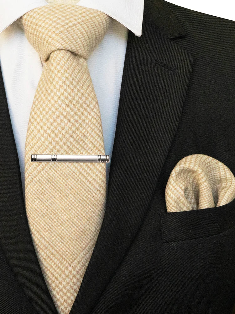 Men’s Classic Wool Tie Set – 8cm Tie with Handkerchief & Clip