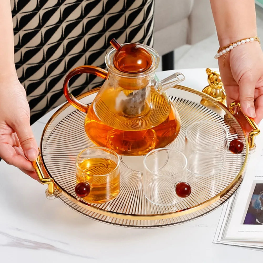 Luxury Storage Tray with Golden Handle – Elegant Tea, Dessert & Fruit Plate