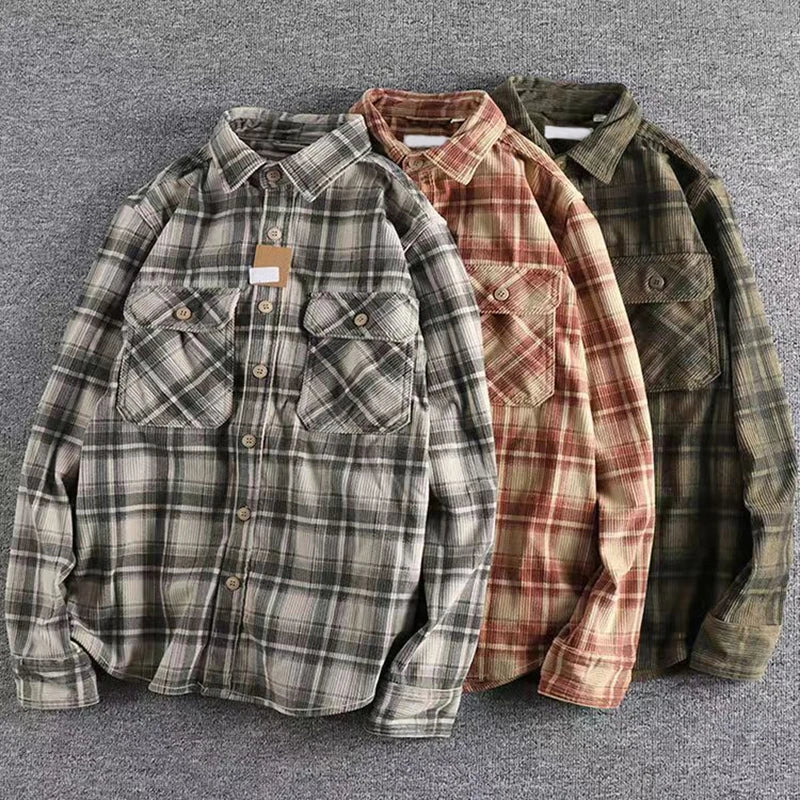 Men's Vintage Classic Long Sleeve Plaid Shirt