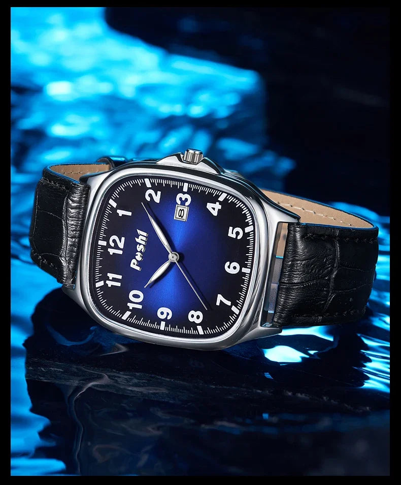 Men's Quartz Watches With Waterproof Leather Strap With Date