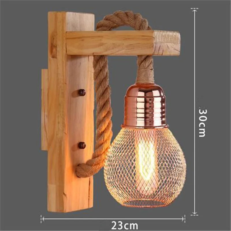 Vintage Industrial LED Wall Lamp – Retro Hemp Rope Design