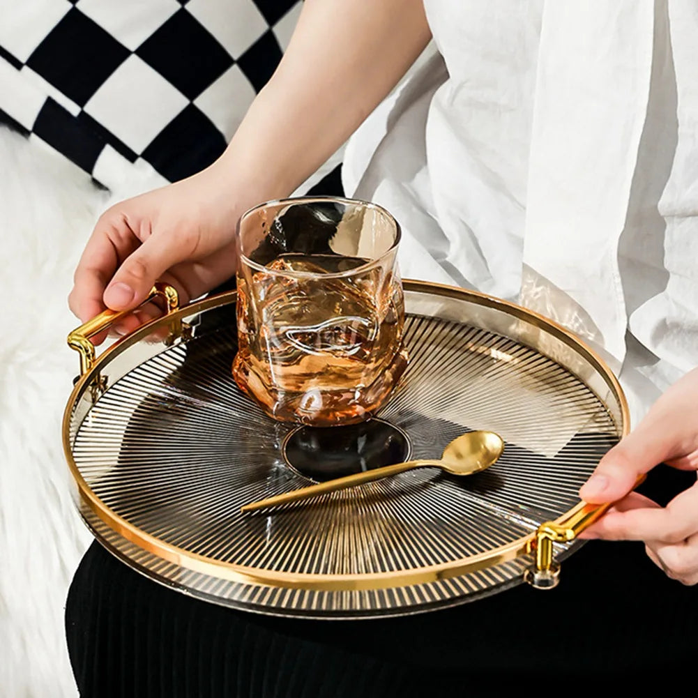 Luxury Storage Tray with Golden Handle – Elegant Tea, Dessert & Fruit Plate