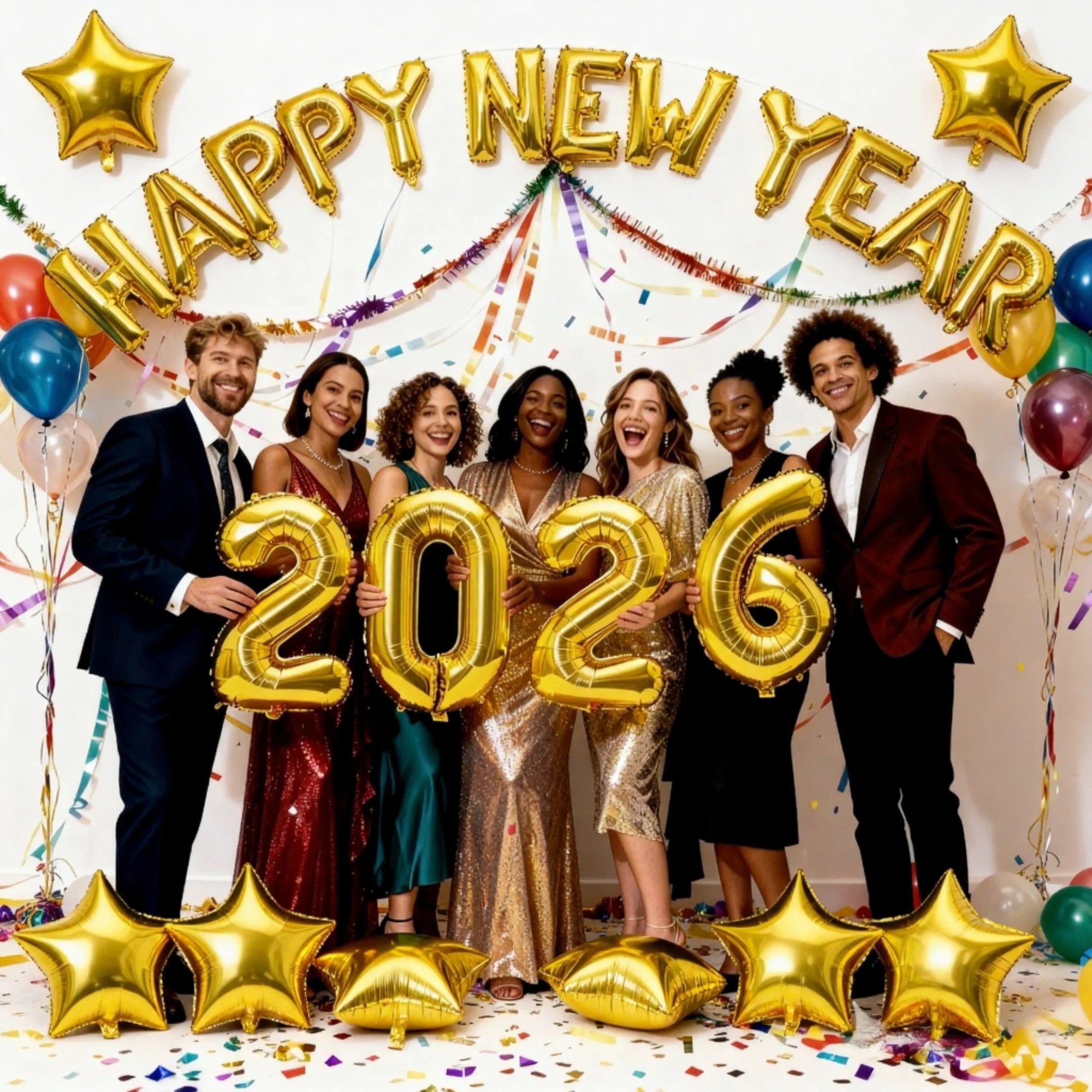 23PCS 2026 New Year Balloon Set – Gold Number & Letter Foil Balloons