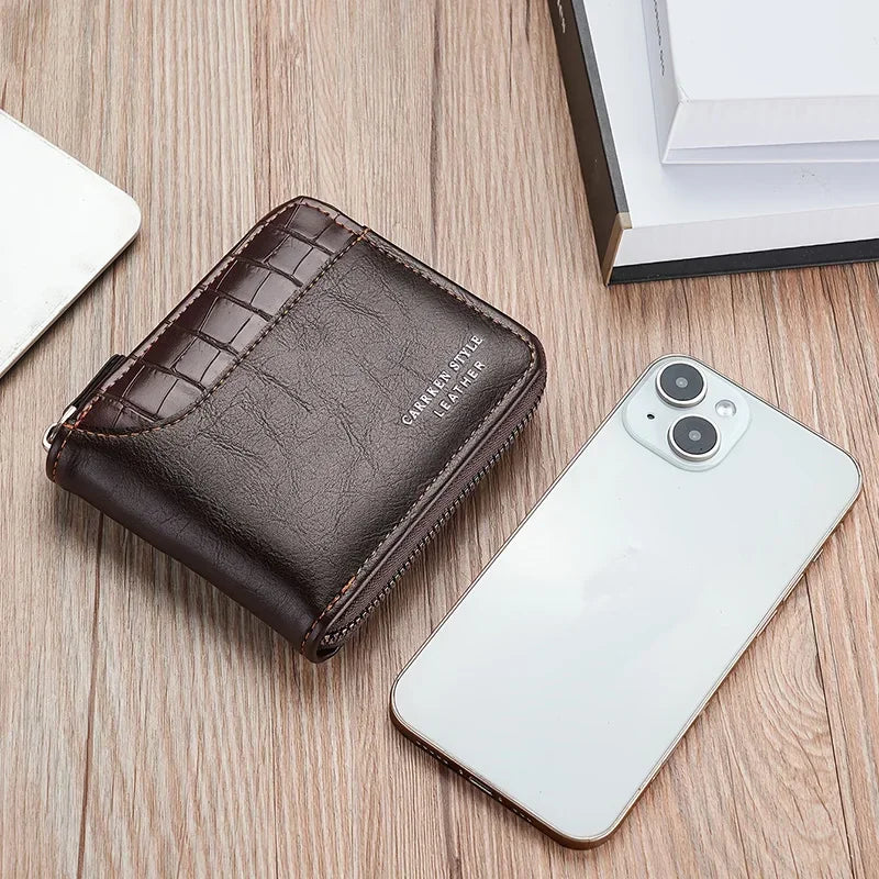 Luxury Men’s Leather Wallet – Elegant Zipper Closure Design
