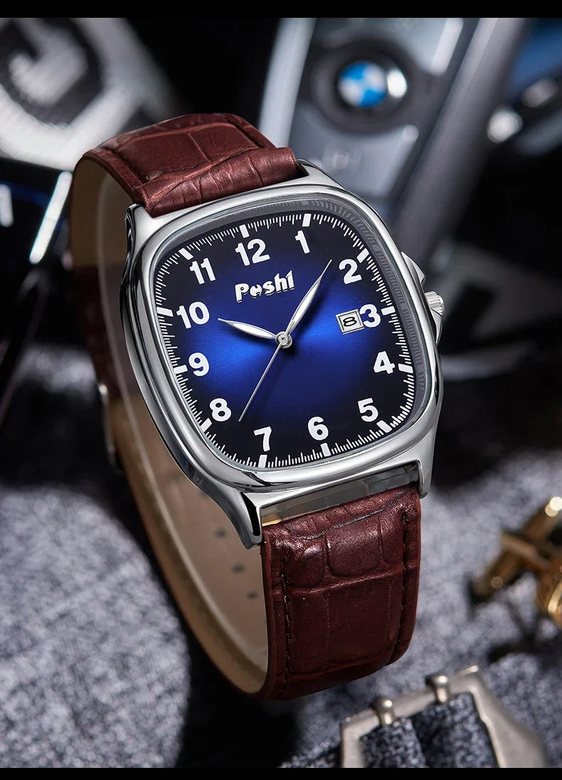Men's Quartz Watches With Waterproof Leather Strap With Date