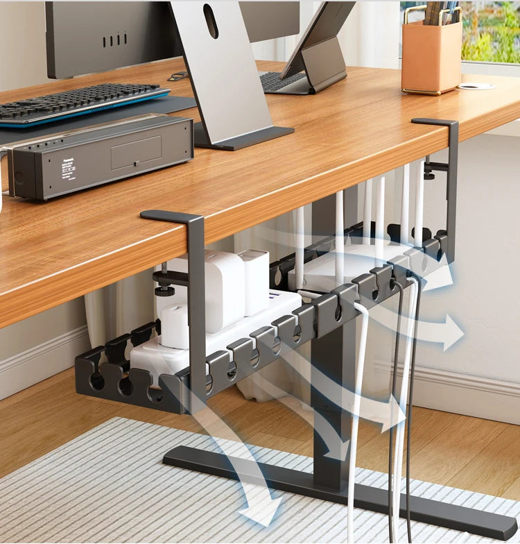 Under-Desk Metal Cable Tray – Wire & Power Strip Organizer for Home & Office