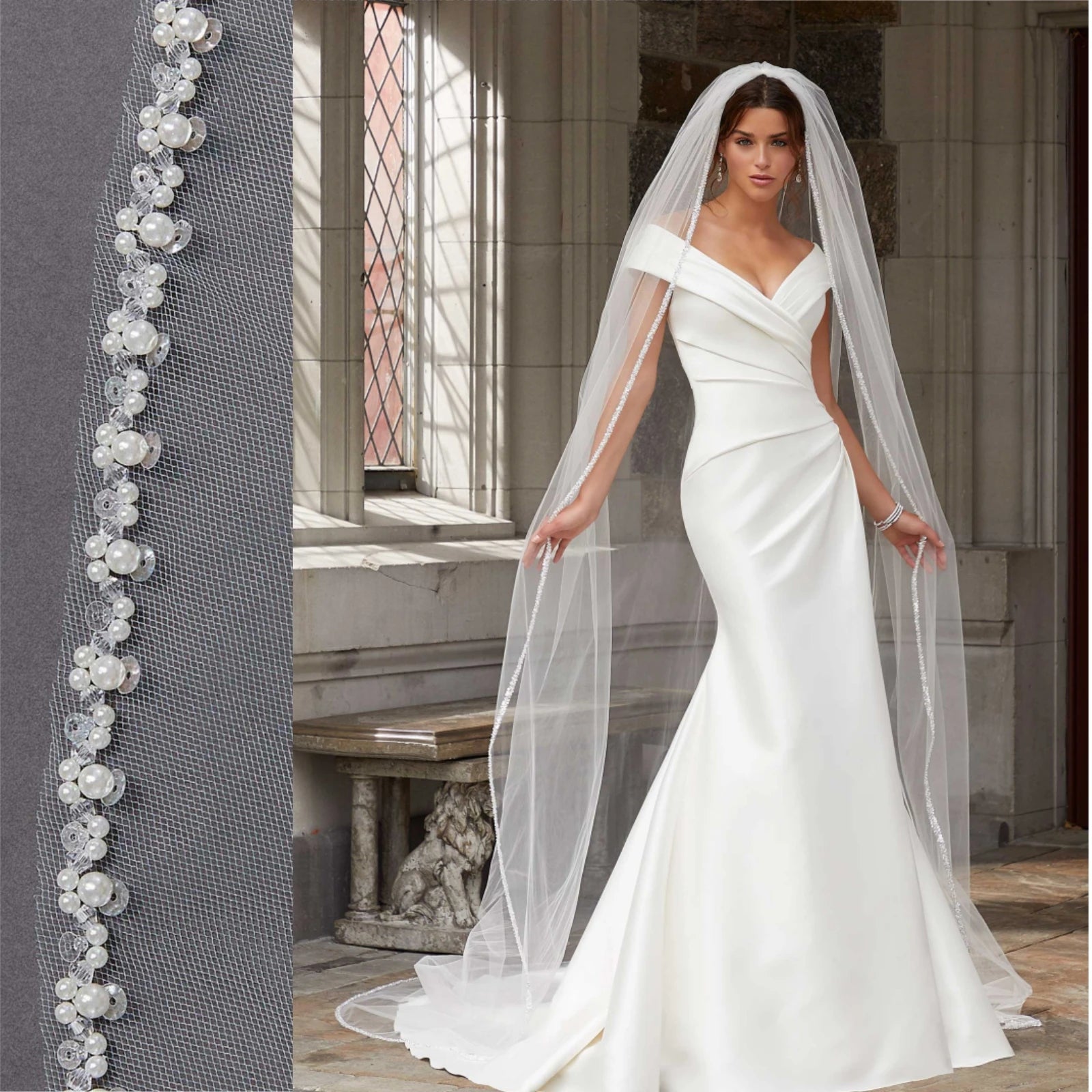 Luxury Organza Crystal Wedding Bridal Veil with Rhinestone Edge
