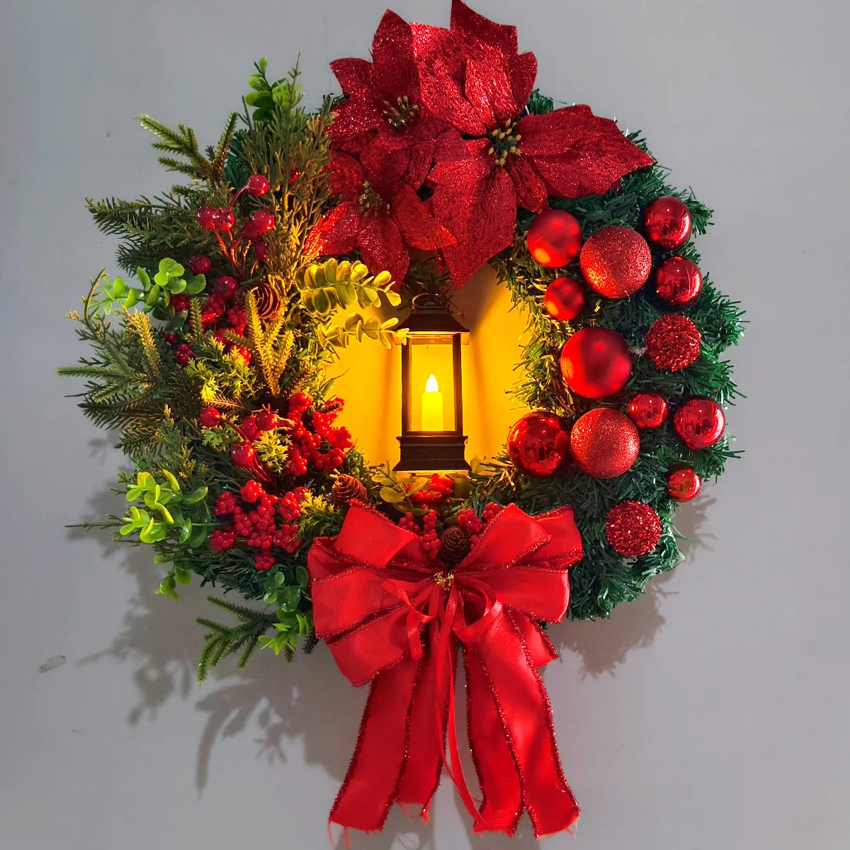 Front Door Christmas Wreath with Candle – 30/40 cm Floral Decoration