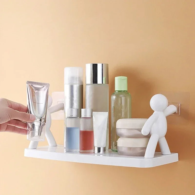 Self-Adhesive Plastic Shelf Bathroom and Kitchen Holder Without Drilling