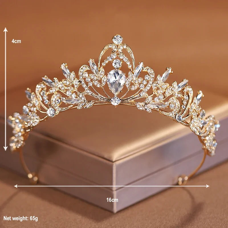 Luxury Gold Tiara with Crystals for Bride and Girl's Birthday