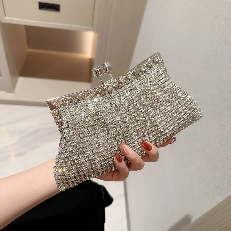 Luxury Women's Handbag with Rhinestones and Removable Chain