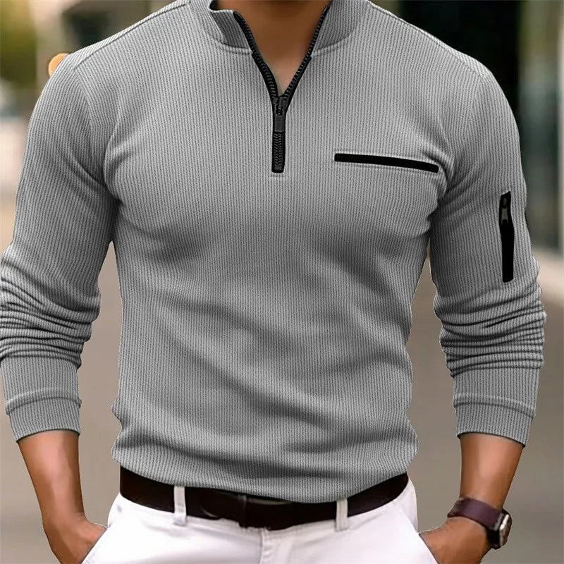 Men's Luxurious Lightweight Long Sleeve Polo Shirt with Zipper