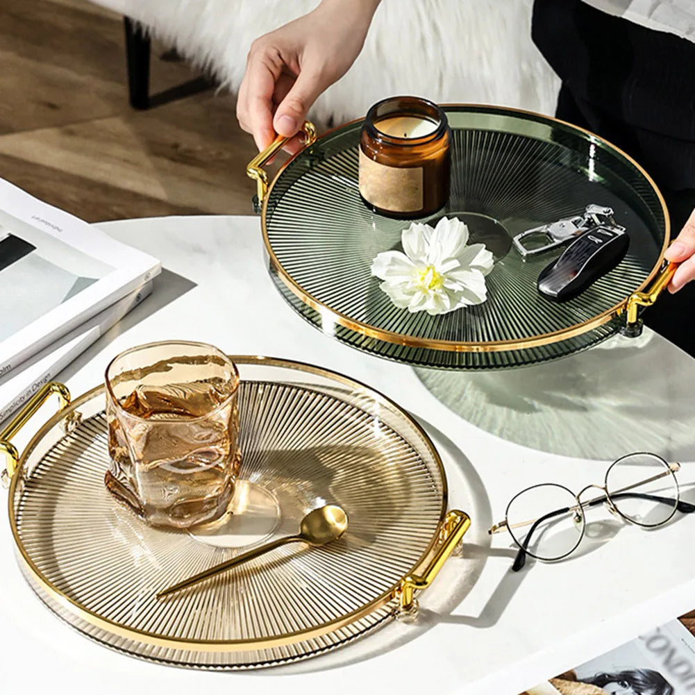 Luxury Storage Tray with Golden Handle – Elegant Tea, Dessert & Fruit Plate