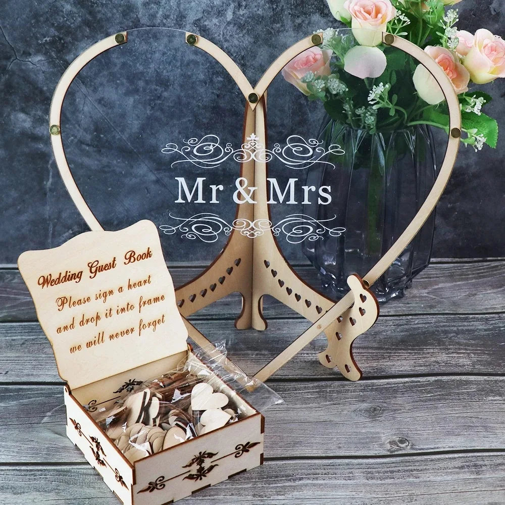 Heart-Shaped Wooden Wedding Guest Book Box