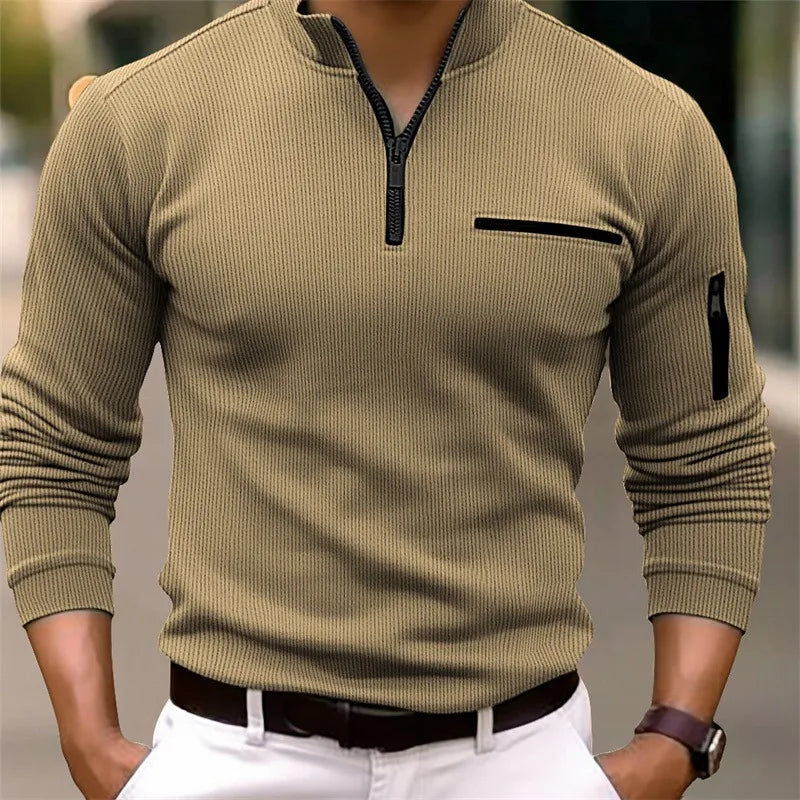 Men's Luxurious Lightweight Long Sleeve Polo Shirt with Zipper