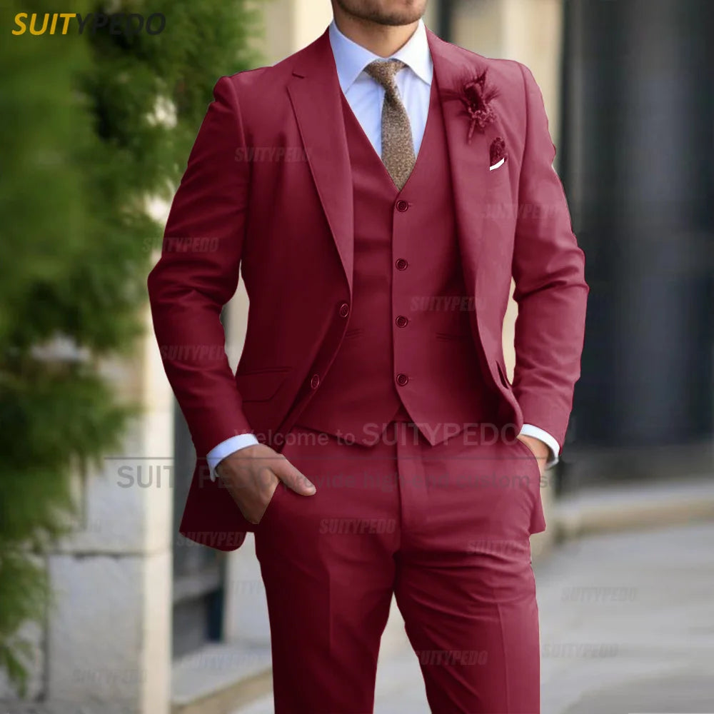 Men’s 3-Piece Formal Suit – Slim Fit Blazer, Vest & Pants